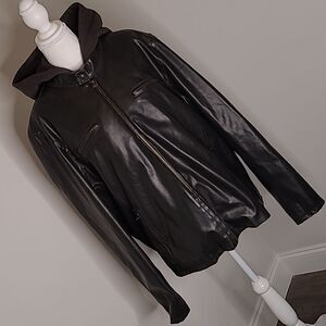 LEVI'S sz EG faux leather jacket with hoodie